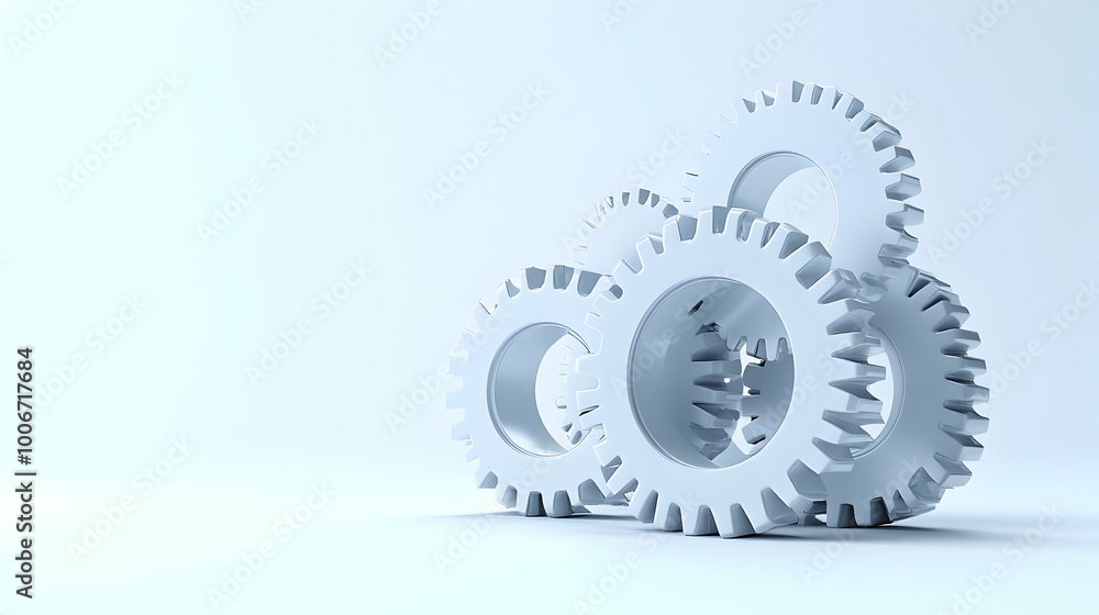 3D Icon of Glowing Gears on Plain White Background Symbolizing Business Teamwork and Responsibility - Minimalist Design for Infographics and Banners 3D Icon of Glowing Gears on Plain White Background Symbolizing Business Teamwork and Responsibility - Minimalist Design for Infographics and Banners