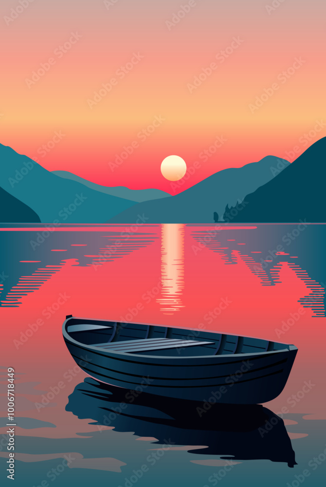 barca en lago con montañas bajo el sol