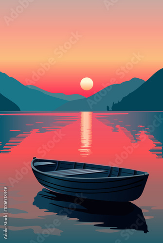 barca en lago con montañas bajo el sol