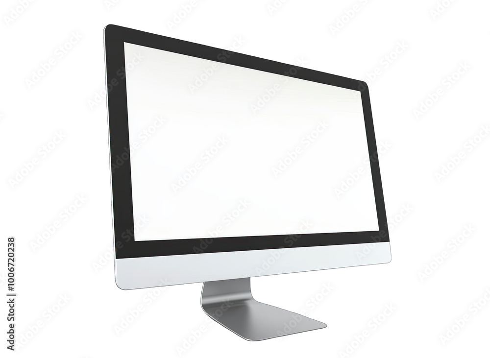 Modern desktop computer monitor with a sleek design and blank screen, ideal for workspace and technology-related themes. Modern desktop computer monitor with a sleek design and blank screen, ideal for workspace and technology-related themes.