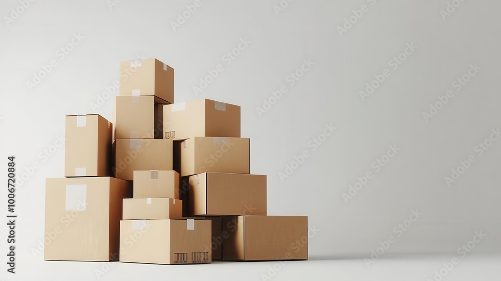 stack of cardboard boxes isolated on a clean white background. 3d rendering showcases various sizes and arrangements, perfect for packaging and shipping concepts. stack of cardboard boxes isolated on a clean white background. 3d rendering showcases various sizes and arrangements, perfect for packaging and shipping concepts.