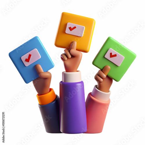 Abstract Political Party Symbols Concept: 3D Geometric Shapes Illustrating Diverse Political Ideologies Against a Soft Gradient Background - Photo Stock Imagery