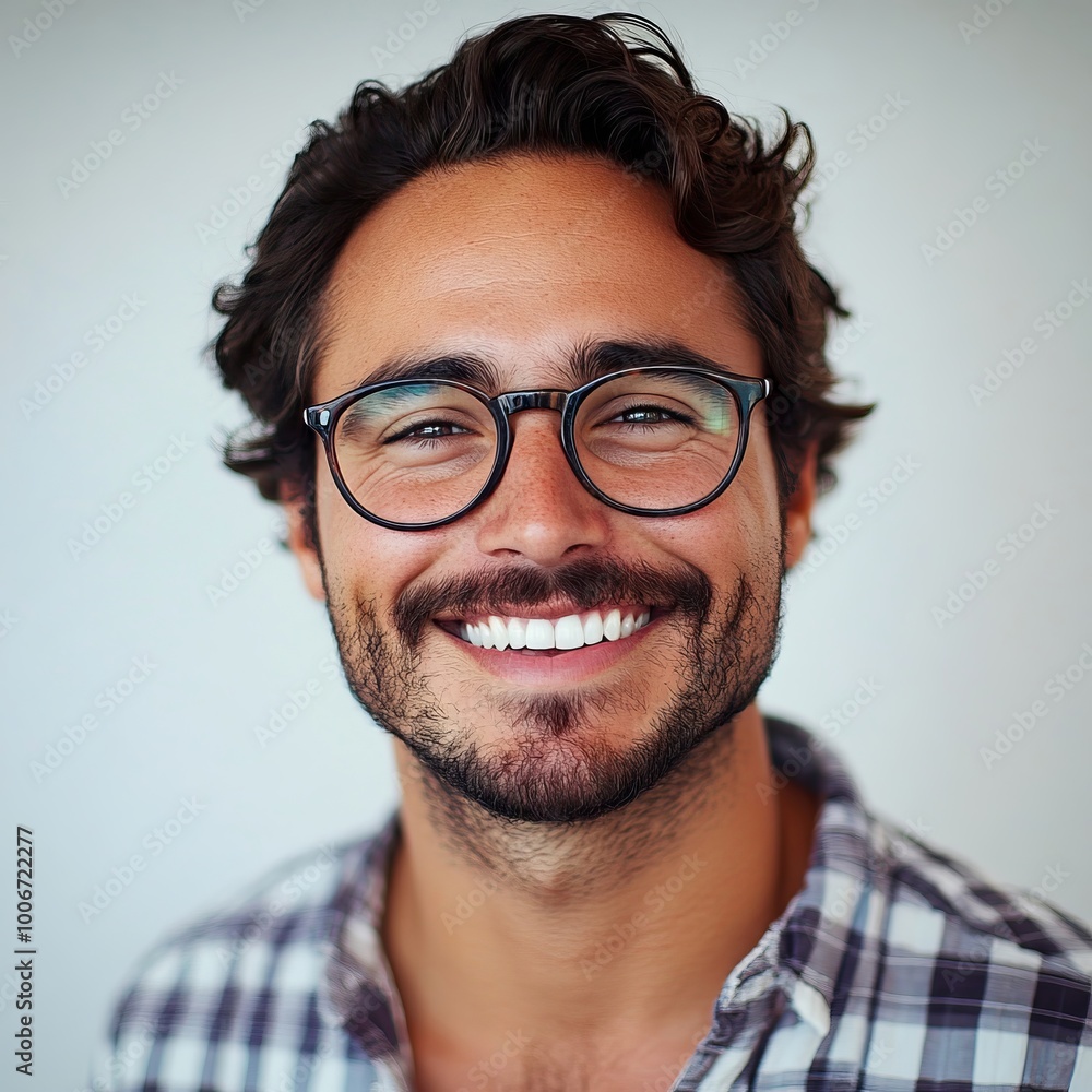 A man with glasses smiling at the camera A man with glasses smiling at the camera