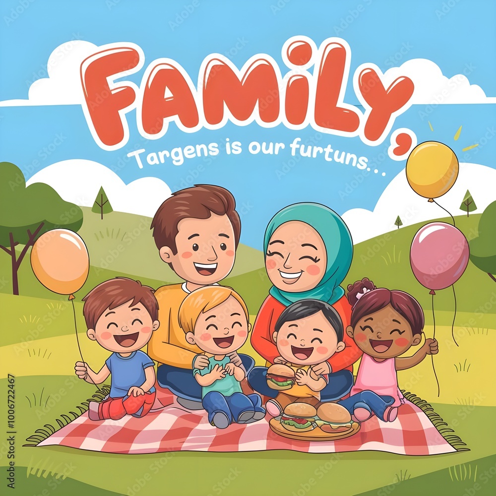 showing a cheerful family enjoying a Sunday outdoors on a picnic. showing a cheerful family enjoying a Sunday outdoors on a picnic.