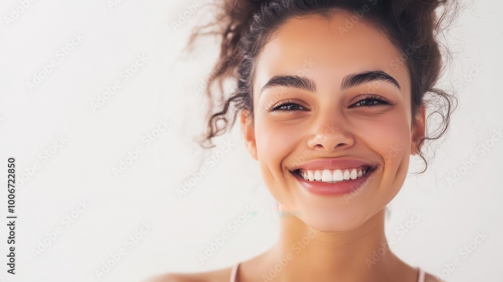 studio portrait of a joyful young woman with a radiant smile. soft, flattering lighting against a clean white background highlights her genuine happiness and approachability. studio portrait of a joyful young woman with a radiant smile. soft, flattering lighting against a clean white background highlights her genuine happiness and approachability.