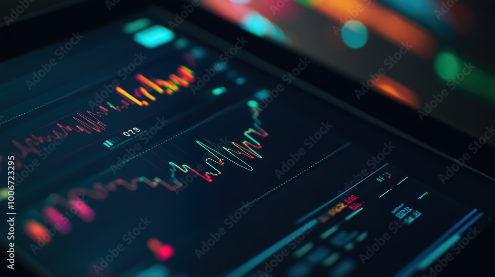 Tablet computer showing stock market data with graphs and charts Tablet computer showing stock market data with graphs and charts