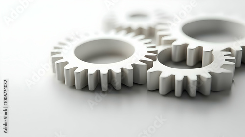 3D Icon of Glowing Gears on Plain White Background Representing Business Teamwork and Responsibility for Infographics and Banners