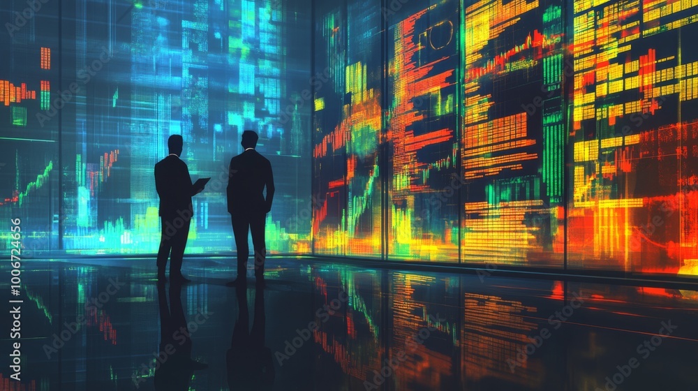 Businessmen Analyzing Stock Market Trends and Data Businessmen Analyzing Stock Market Trends and Data