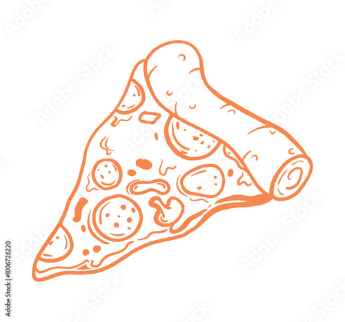 a slice of pizza is shown in an orange outline