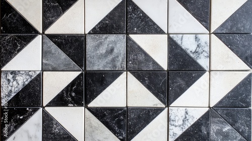 Wallpaper Mural Bold, angular triangles in shades of dark gray and white, arranged symmetrically across the surface of square tiles. Torontodigital.ca