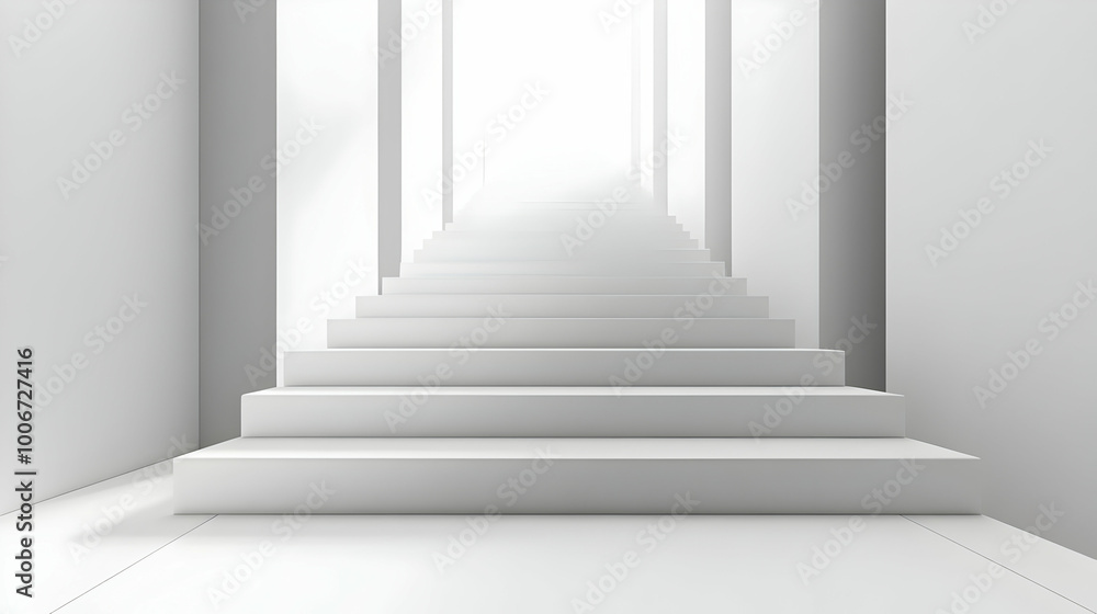 Fototapeta premium 3D Ascending Arrow Graphics on Plain White Background - Business Growth Concept with Ample Copy Space for Branding and Advertising