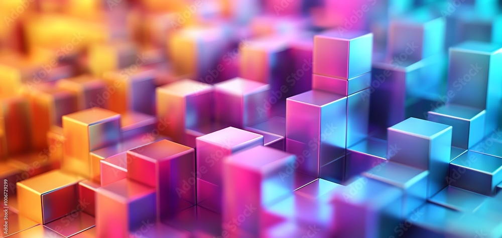 Colorful abstract cubes create a vibrant digital landscape, showcasing interplay of light and geometry in a stunning visual display. Colorful abstract cubes create a vibrant digital landscape, showcasing interplay of light and geometry in a stunning visual display.