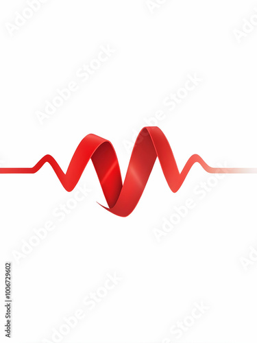 Seamless Background Design: Minimalist Heart Monitor Lines Creating Elegant Red Ribbon Shapes in Flat Vector Illustration