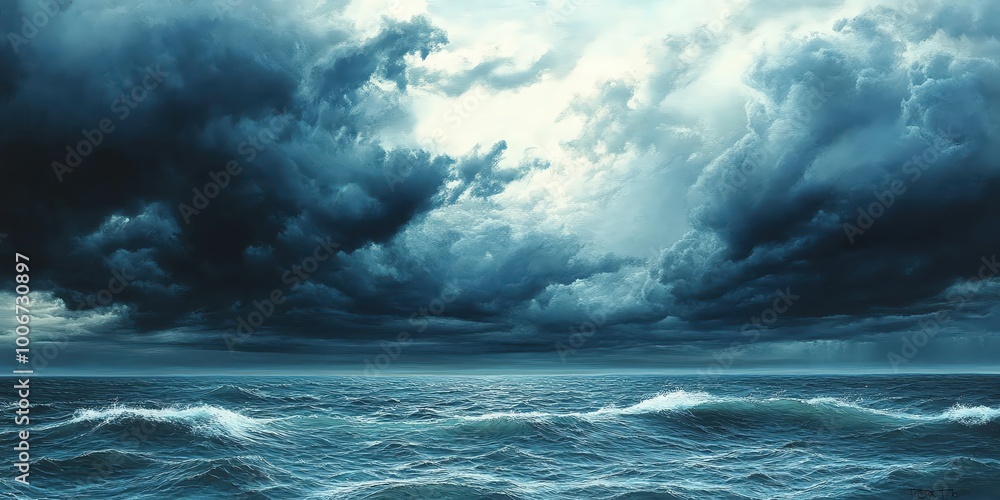 Obraz premium Dramatic stormy sky over a vast blue ocean.