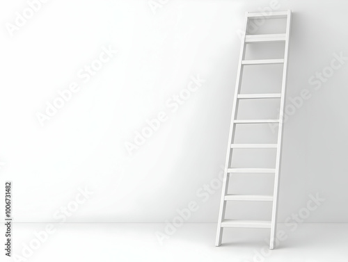 Ambition & Growth: Flat Glossy White Background with Ladder Reaching Upwards - Minimalist Design for Branding and Copy Space