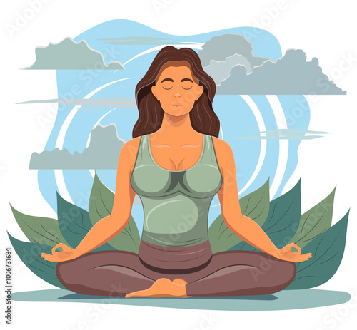 Wallpaper Mural young woman sitting in yoga pose and meditating cartoon vector illustration isolated on white background Torontodigital.ca