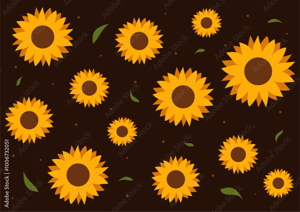 Sunflower Seamless Pattern With Dark Brown Background Wallpaper Sunflower Seamless Pattern With Dark Brown Background Wallpaper