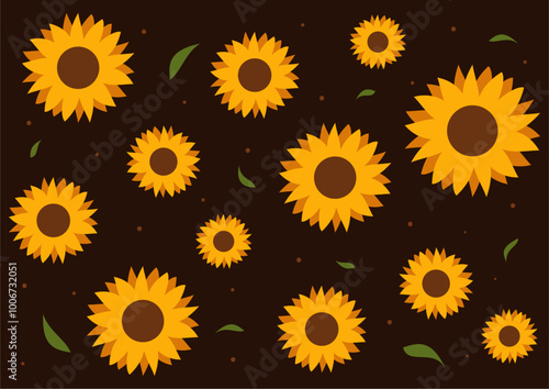 Sunflower Seamless Pattern With Dark Brown Background Wallpaper