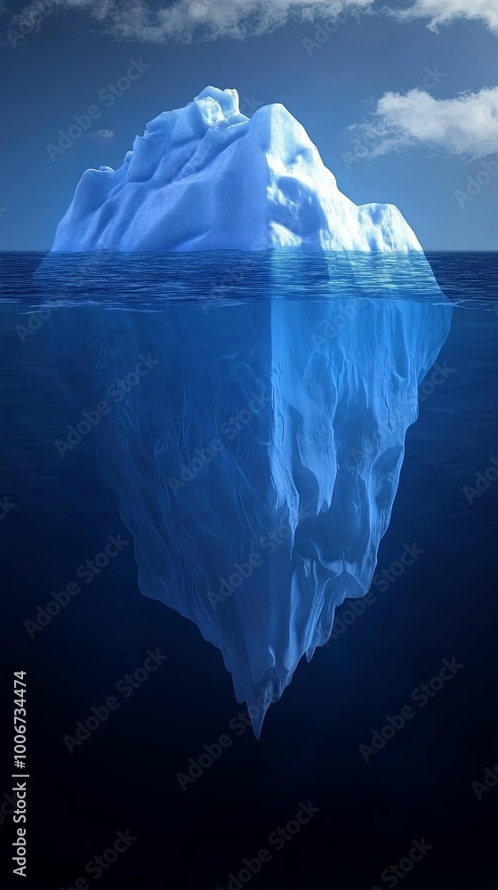 Obraz premium A large iceberg floats in the ocean with a small portion visible above the waterline, demonstrating the concept of the tip of the iceberg.