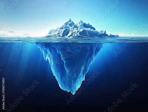 A large iceberg floats in the ocean, with the majority of its mass hidden beneath the surface, illustrating the concept of the unseen.