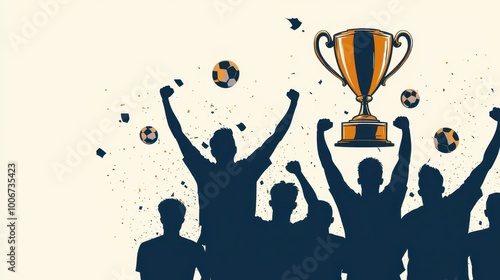 Soccer team captain lifting the tournament trophy in front of cheering fans, soccer, tournament, victory