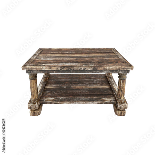 Rustic Wooden Coffee Table with Two Shelves