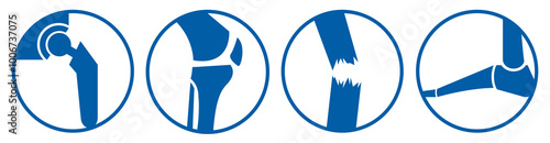 Orthopaedic bone part Icons blue - Hip Knee Trauma Foot