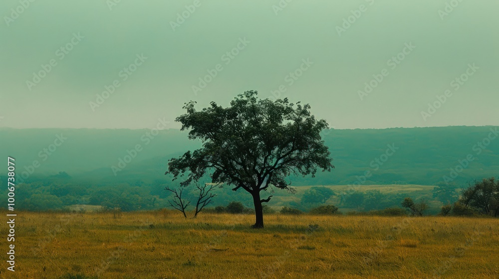 Fototapeta premium Solitary Tree in a Foggy Landscape