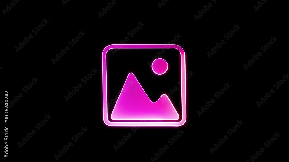 Glowing neon photos icon animated on black background Glowing neon photos icon animated on black background