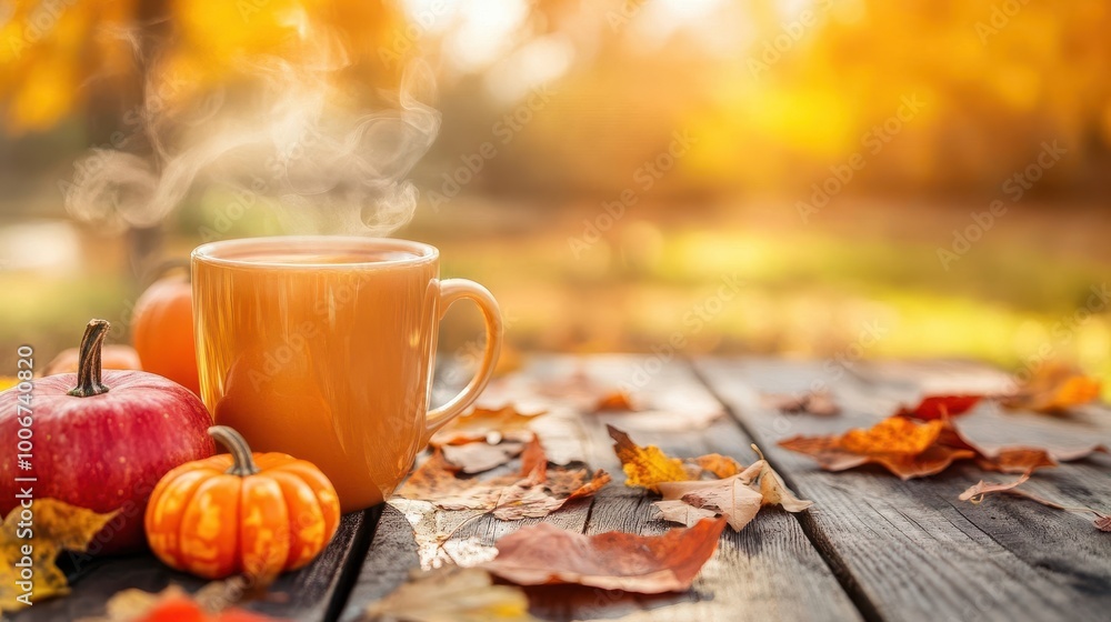 Cozy Mug of Hot Apple Cider in Autumn Setting Cozy Mug of Hot Apple Cider in Autumn Setting