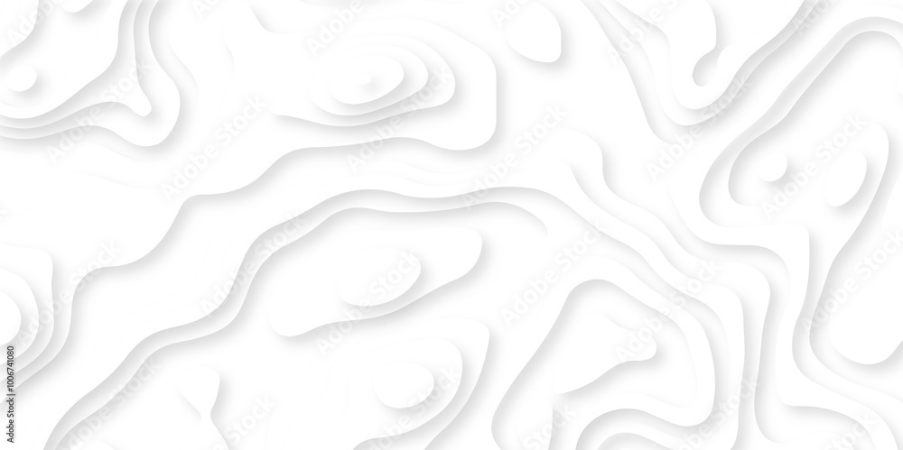Vector white art papercut design Topographic geometric map relief texture with curved layers. Abstract luxury white modern 3d papercut, topography map circle and wave line smooth. Vector white art papercut design Topographic geometric map relief texture with curved layers. Abstract luxury white modern 3d papercut, topography map circle and wave line smooth.