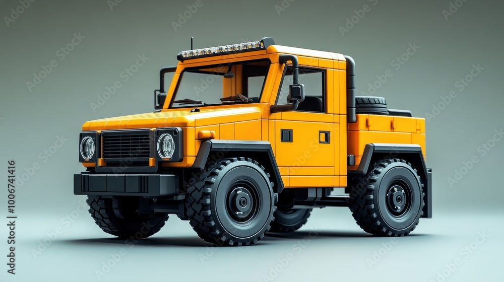 A vibrant orange off-road vehicle with rugged features. A vibrant orange off-road vehicle with rugged features.