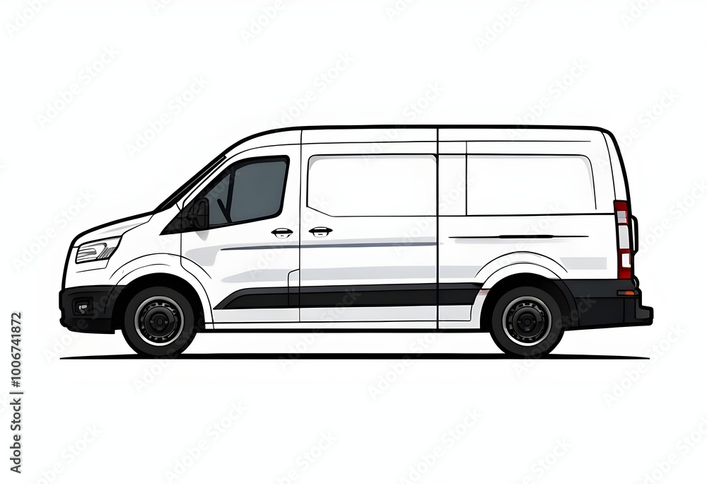 Professional Illustration cargo minivan in profile view, showcasing spacious functional design for transport Professional Illustration cargo minivan in profile view, showcasing spacious functional design for transport