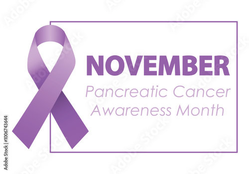 Purple Ribbon, a symbol for November pancreatic cancer awareness month. Design poster banner template