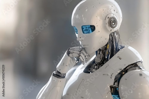  A futuristic robot deep in thought. photo