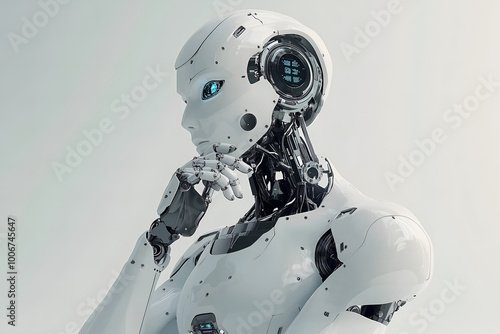  A futuristic robot deep in thought. photo