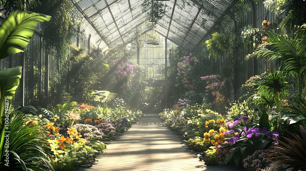 Vibrant Flower Arrangement in Lush Greenhouse Setting Vibrant Flower Arrangement in Lush Greenhouse Setting