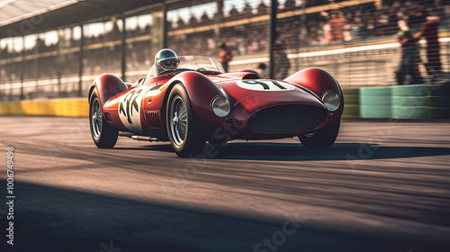 Vintage racing car on the track. Retro auto sport event, with fast classic cars. Generated AI