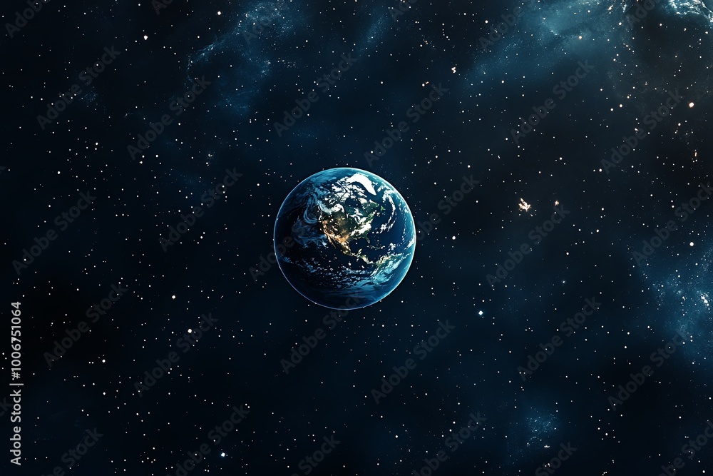 Fototapeta premium A stunning view of planet Earth from space, surrounded by a field of stars.