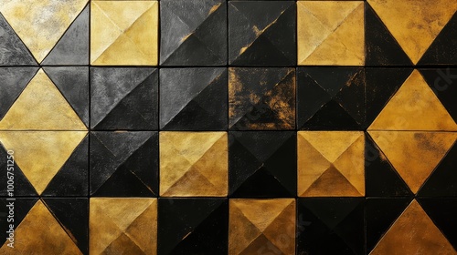 Wallpaper Mural Concentric diamonds in alternating shades of gold and black, arranged symmetrically across the surface of square tiles. Torontodigital.ca