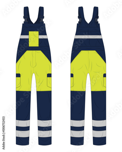 Overall work safety wear mockup front and back view