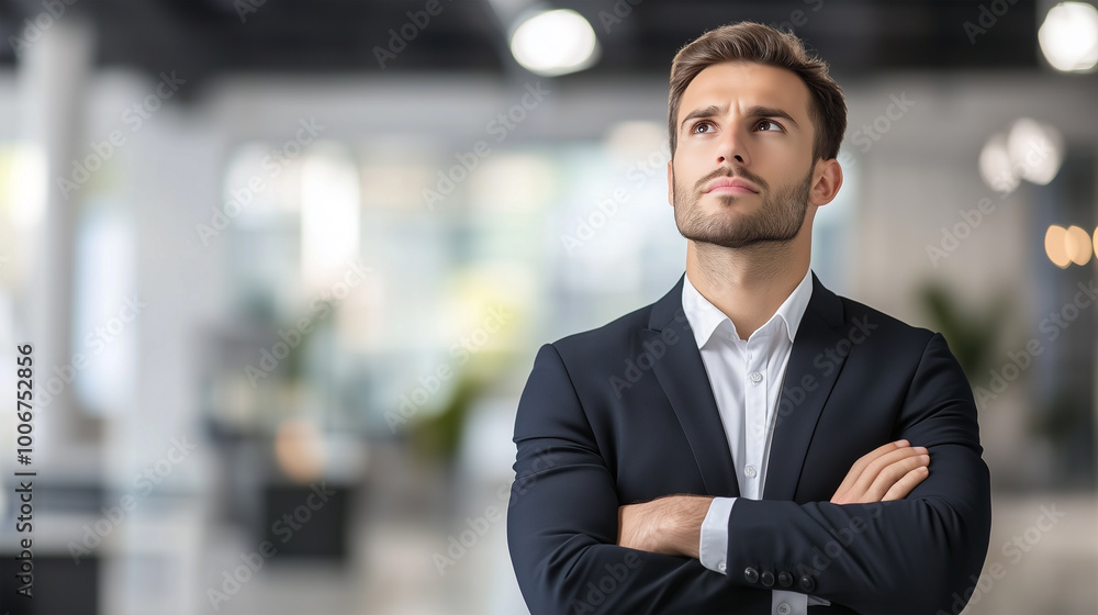 Fototapeta premium Thoughtful mature businessman looking out the window in modern office.