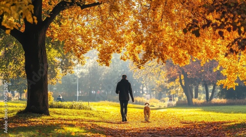 Wallpaper Mural Person Walking Dog in Autumn Park Setting Torontodigital.ca