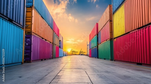 Wallpaper Mural Rows of multicolored containers at a harbor, showcasing the concept of global trade and logistics. Torontodigital.ca