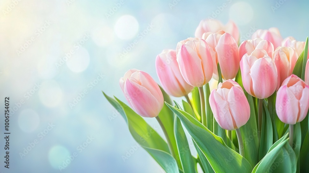 Soft Pink Tulips in a Gentle Background Light Soft Pink Tulips in a Gentle Background Light