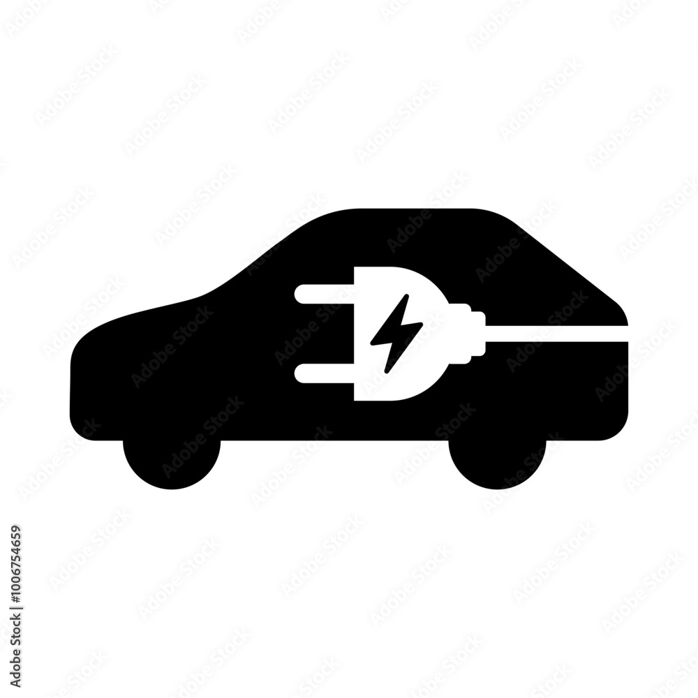 Electric car with plug icon symbol, EV car, Green hybrid vehicles ...