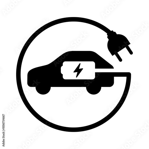 Electric car with plug icon symbol, EV car, Green hybrid vehicles charging point logotype, Eco friendly vehicle concept. Vector illustration