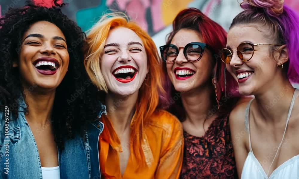 Four Happy Friends Laughing Together Four Happy Friends Laughing Together
