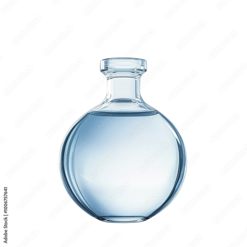 Glass flask with clear liquid, white isolate background transparent background Glass flask with clear liquid, white isolate background transparent background
