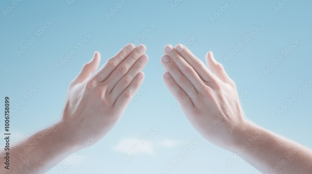 Two hands clasped together in a prayerful gesture Two hands clasped together in a prayerful gesture